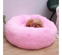 MQXDNFDC Cama redonda de felpa para gatos y perros, lavable y calmante con forma de dona, nido de cama para mascotas, súper suave y esponjosa, para dormir cálido en invierno, XS, azul (rosa claro, 110