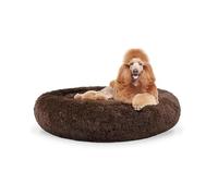 MQXDNFDC Cama redonda para mascotas, cama calmante de felpa, cálida y suave, cojín de dona, para gatos, perros, cachorros, cómoda para dormir en invierno, lavable, 110 cm, marrón (marrón, 80 cm)
