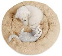 MQXDNFDC Cama redonda para mascotas, cama calmante de felpa, cálida y suave, cojín de dona, para gatos, perros, cachorros, cómoda para dormir en invierno, lavable, 110 cm, marrón (caqui, 90 cm)