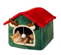 MQXDNFDC Cama tipo cueva de Navidad para mascotas con diseño de cuernos de reno, cueva festiva para dormir con cojín desmontable, alfombrilla cómoda para mascotas L (más de 33 libras) (L (más de 33