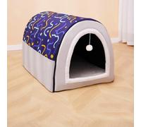 MQXDNFDC Cama tipo cueva portátil para gatos y perros, lavable, antideslizante, casa de cama para mascotas, antiansiedad, tienda de campaña, cojín para dormir, casa cálida para mascotas (azul, 55 x 43