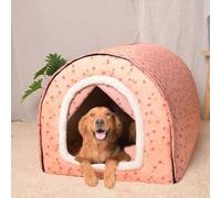MQXDNFDC Casa grande para perros lavable, cama calmante para perros con almohadilla ortopédica, cueva cálida y suave para gatos, 2 en 1 (L para mascotas de menos de 10 kg, estrellas azules) (rosa, 3XL