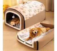 MQXDNFDC Casa para perros, cama grande plegable 2 en 1 para perros con cojín suave y cálido, antideslizante para perros, cachorros, gatos, conejos, cueva extraíble y lavable para mascotas (M: 50 x 40