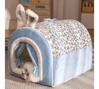 MQXDNFDC Casa plegable para perros y gatos, cálida y suave, 2 en 1, antiansiedad, para cachorros, gatitos, cama calmante extraíble para mascotas (azul, 50 x 39 x 36 cm)