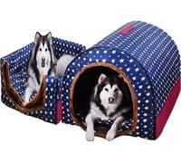 MQXDNFDC Caseta para perros extra grande, 2 en 1 de lujo, cueva para mascotas, cama calmante portátil, cojín ortopédico antiansiedad, tienda de campaña suave para perros medianos y grandes (XL-76 x 55