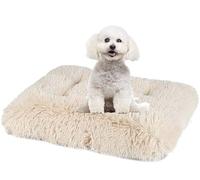 MQXDNFDC Colchón de piel de lujo para perros y gatos, lavable, suave y cálido, cama de felpa mullida, colchón antideslizante para la ansiedad, cojín de cama para perros, S/M/L/XL/XXL (beige, L-93 x 65