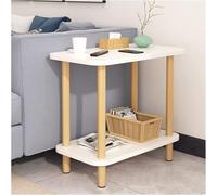 MQXDNFDC Home - Mesa auxiliar industrial, mesa auxiliar, mesita de noche de 2 niveles con estante de almacenamiento, mesa auxiliar rectangular con marco de madera, adecuada para dormitorio, sala de