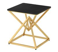 MQXDNFDC Mesa auxiliar cuadrada con textura de mármol con marco dorado resistente, moderna y sencilla para decoración de espacios pequeños (negro, 40 x 40 x 50 cm)