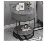 MQXDNFDC Mesa auxiliar redonda mesa auxiliar con cajón y estante de almacenamiento, mesita de noche moderna para dormitorio, sala de estar, sofá, pasillo, mesa de centro de fácil montaje (color: gris)