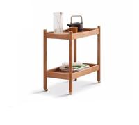 MQXDNFDC Mesa auxiliar rústica de madera maciza, sofá, armario lateral, sala de estar, mesa de centro móvil, carro, mesita de noche, estante de almacenamiento de doble capa, mesa auxiliar para sala de