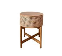 MQXDNFDC Mesa auxiliar rústica redonda de madera con cesta de almacenamiento, mesa auxiliar rústica para sofá, mesita de noche redonda pequeña, mesa auxiliar pequeña para sala de estar, dormitorio,