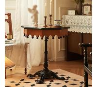 MQXDNFDC Mesa auxiliar vintage de madera maciza, mesa auxiliar redonda, mesa auxiliar compacta, pequeña mesa decorativa con base de metal tallada resistente, mesita de noche para sala de estar,
