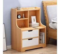 MQXDNFDC Mesita de noche con 2 cajones, mesita de noche con 2 cajones, mesa auxiliar para dormitorio, cajón, pasillo, estudio, mesita de noche multifunción (color madera, cajón doble)