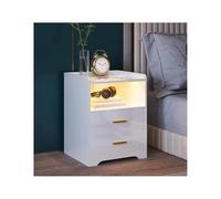 MQXDNFDC Mesita de noche con 2 estaciones de carga USB, mesita de noche blanca brillante con 2 cajones
