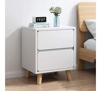 MQXDNFDC Mesita de noche de madera duradera con cajón, mesa auxiliar para dormitorio, sala de estar, habitación de invitados, mesita de noche (blanco, cajón doble)
