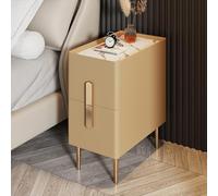MQXDNFDC Mesita de noche delgada con 2 cajones, mesita de noche de piel sintética, moderna y minimalista con patas de metal, armario de almacenamiento para espacios estrechos en dormitorios (25 x 40 x