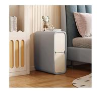 MQXDNFDC Mesita de noche estrecha con 2 cajones, mesita de noche de piel de microfibra, minimalista, delgada, para espacios pequeños, muebles de dormitorio, armario de almacenamiento (caqui + beige,