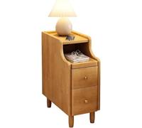 MQXDNFDC Mesita de noche estrecha, mesita de noche alta y estrecha con cajones, juego de 2 mesas auxiliares delgadas para dormitorio, 2 colores (tamaño: 25 cm, color: marrón, 1 unidad) (natural, 1