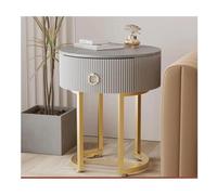 MQXDNFDC Mesita de noche moderna de pizarra con cajón, minimalista, pequeña, redonda, 45 x 52 cm, mesa auxiliar para sofá, sala de estar, dormitorio, mesita de noche, decoración (dorado y gris)