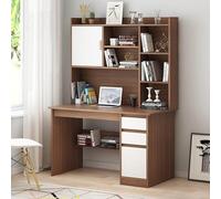 MQXDNFDC Moderno escritorio de oficina en casa con estante de almacenamiento, escritorio de estudio, estación de trabajo con estante y estantería, escritorio de madera para computadora con cajones y