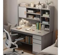 MQXDNFDC Moderno escritorio de oficina en casa con estante de almacenamiento, escritorio de estudio, estación de trabajo con estante y estantería, escritorio de madera para computadora con cajones y