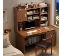 MQXDNFDC Moderno escritorio de oficina en casa con estante de almacenamiento, escritorio de estudio, estación de trabajo con estante y estantería, escritorio de madera para computadora con cajones y
