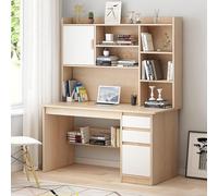MQXDNFDC Moderno escritorio de oficina en casa con estante de almacenamiento, escritorio de estudio, estación de trabajo con estante y estantería, escritorio de madera para computadora con cajones y