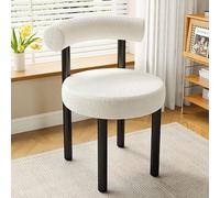 MQXDNFDC Silla de comedor tapizada de sherpa, sillas modernas de tocador Chai con respaldo curvado, silla de comedor Boucle con patas de metal para sala de estar/recepción/dormitorio (blanco)
