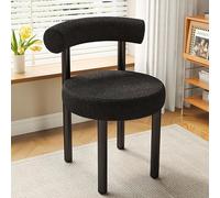 MQXDNFDC Silla de comedor tapizada de sherpa, sillas modernas de tocador Chai con respaldo curvado, silla de comedor Boucle con patas de metal para sala de estar/recepción/dormitorio (negro)
