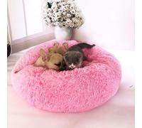 MQXDNFDC Sofá mullido extragrande para perros, cama calmante de felpa para mascotas, gatos, cojín redondo lavable para perros grandes y medianos, 120 cm, blanco (rosa claro, 110 cm)
