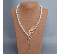 MQXFCZUX 10mm White Sea Shell Pearl Pave Pendant Choker Necklace Lariat Jewelry
