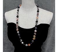 MQXFCZUX 12mm-14mm Faceted round Multi Color Agate Hematite sweater chain Necklace 31"
