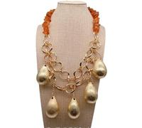 MQXFCZUX 14-16mm Amber Rough Raw Stone 25x40mm Brushed Teardrop Pendant Necklace