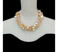 MQXFCZUX 14mm Freshwater Cultured Champage Coin Pearl 12mm Yellow Agate Cyrstal Necklace Gemstone Jewelry