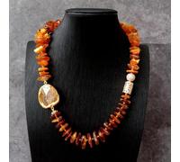 MQXFCZUX 14mmx3mm Golden Amber Rough 28x32mm Yellow Citrine Raw Necklace