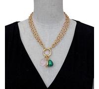 MQXFCZUX 15x19mm Malachite Rose Quartz 17x22mm Cultured Pearl Gold Plated Chain Chokers Necklaces Minimalist Women Jewelry