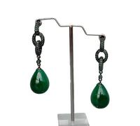 MQXFCZUX 15x20mm Green Malachite Teardrop Dangle Green Cubic Zirconia Stud Earrings