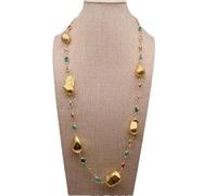 MQXFCZUX 15x22mm Freshwater Gold Plated Baroque Pearl 6x8mm Multi Color Crystal Rosary Chain Station Necklace 26"