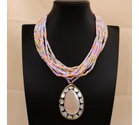 MQXFCZUX 17'' 10 Strands Mix Color Sea Shell Freedom Cylinder Beads Multi Rows Necklace Gold Plated Sea Shell Pearl Pendant