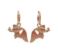 MQXFCZUX 17x29mm Yellow Gold Plated Pave Fish Shape Earrings Hoop Earrings For Women Vintage Jewelry