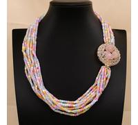 MQXFCZUX 18'' 10 Strands Mix Color Sea Shell Pearl Cylinder Shaped Beads Multi Row Necklace Gold Plated Rose Quartz Clasp