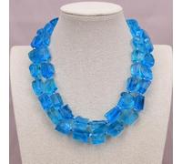 MQXFCZUX 18'' 2 Rows Deep Blue Glass Quartz Rough Crystal Nugget Necklace Multi Strands Jewelry For Lady
