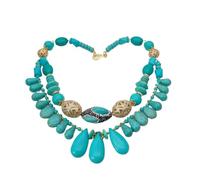 MQXFCZUX 18'' 2 Strands Multi Shape Blue pave gold plated charm Necklace