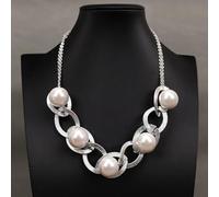 MQXFCZUX 18'' 20mm White Sea Shell Pearl Big Fashion Silver Color Chain Chokers Necklace Pendant For Women