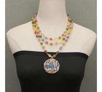 MQXFCZUX 18'' 3 Rows Mix Color Crystal Smooth Nugget Chain Necklace Tourmaline Aquamarine Crystal Pendant