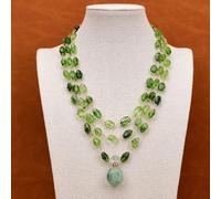 MQXFCZUX 18" 3 Strands Green Quartz Faceted Freeform Crystal Necklace Green Fluorite Perfume Bottle Pendant