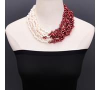 MQXFCZUX 18'' 7 Strands White And Wine Red Color Rice Shape Pearl Necklace Gifts For Women
