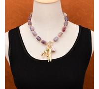 MQXFCZUX 18" Big Red Tourmaline Faceted Tube Quartz Chokers Necklace Purple Keshi Pearl Golden Resin Branch Pendant For Lady