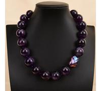 MQXFCZUX 18'' Big Stone 20mm Purple Amethyst Quartz Round Beads Black Keshi Baroque Pearl Chokers Necklace For Lady