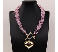 MQXFCZUX 18'' Glass Quartz Rough Nugget Crystal Beads Choker Necklace Heart Shaped Gold Plated Pendant